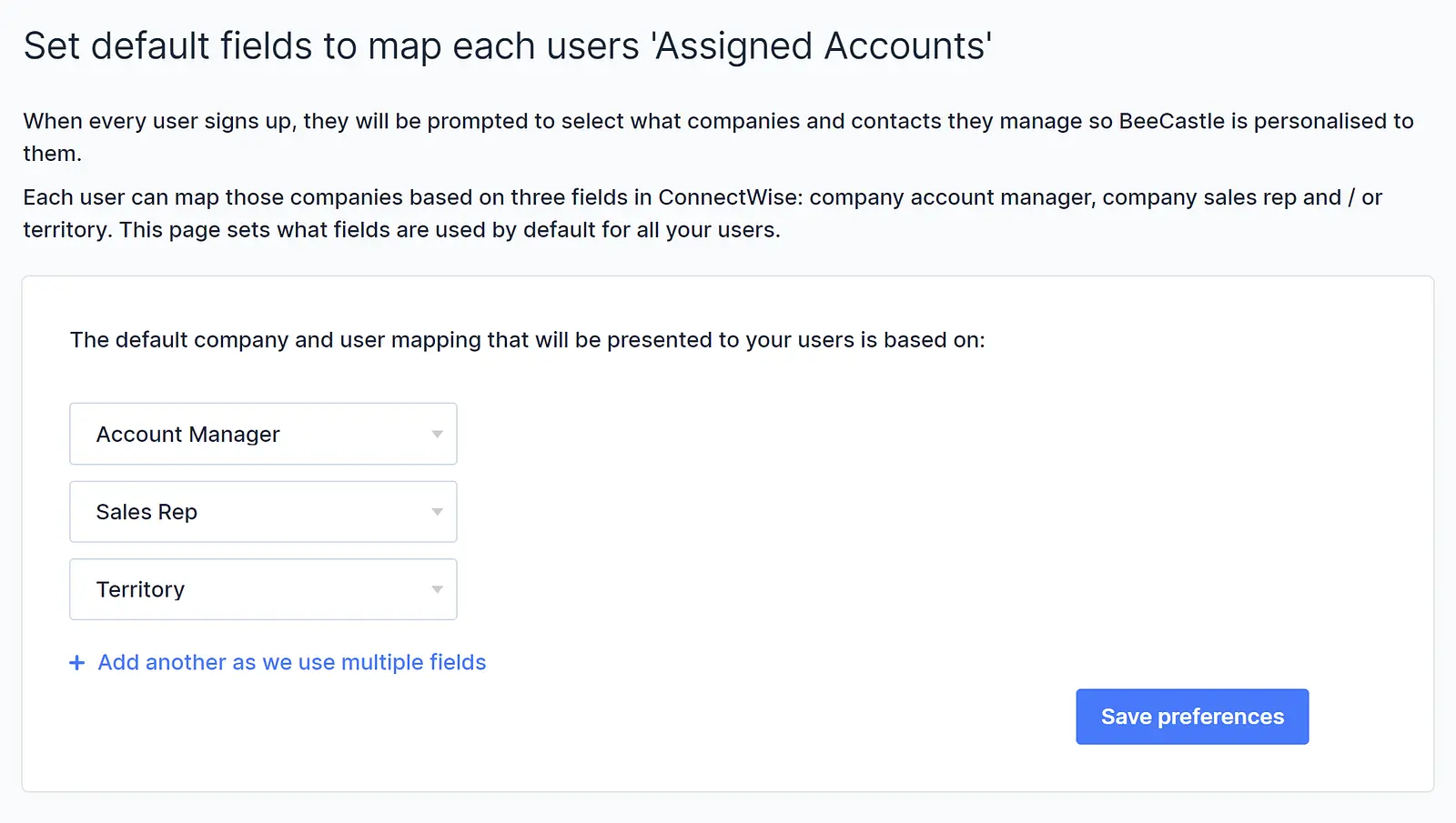 You can select the fields which will be available for your users to create their own Assigned Accounts filter. Please no