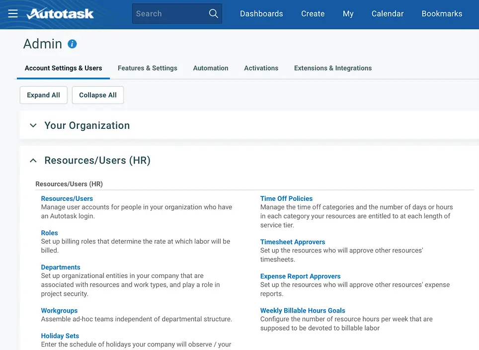 Select the Resources/Users (HR) accordion menu