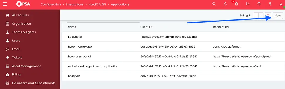 From the above page, click View Applications within the Applications section