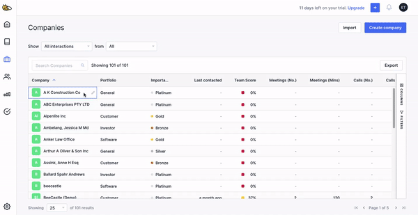 To edit larger amounts of information quickly (and for people who love spreadsheets) the Companies and Contacts table ca