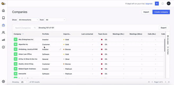 You can edit information such as the company name, portfolio and category (Platinum, Gold, Silver or Bronze).