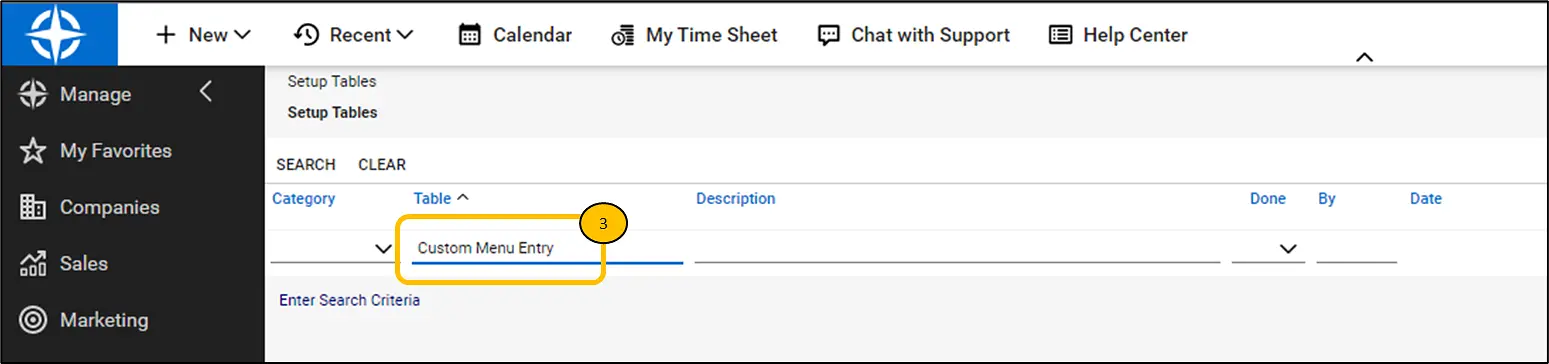 In "Table" type in "Custom Menu Entry" and click "Enter."
