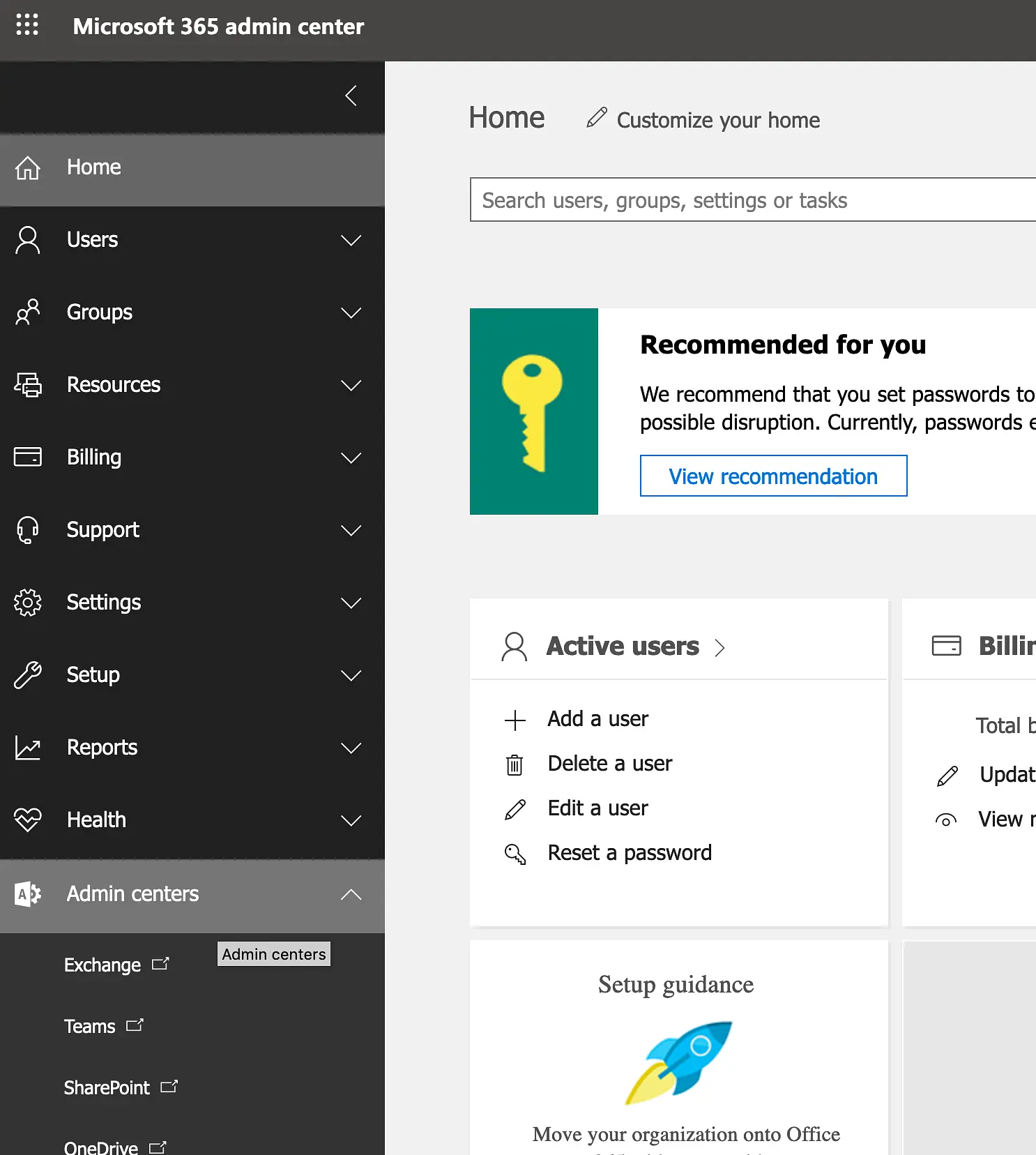 Show all → Admin Centers → Exchange
