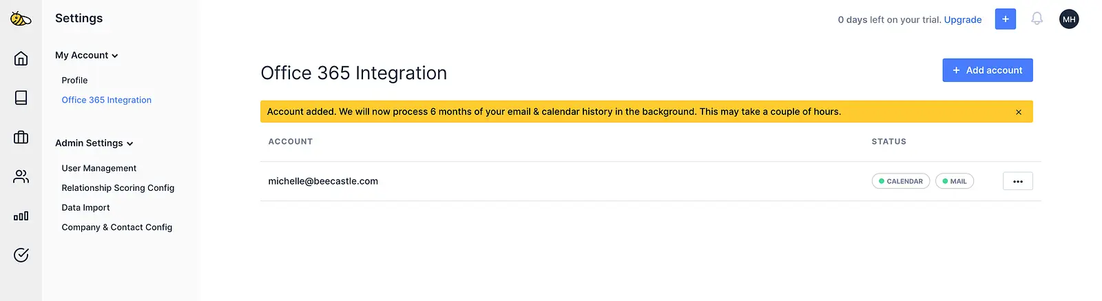 In ‘Office 365 Integration’ (Settings), the ‘Calendar’ and ‘Mail’ buttons should appear green, per the below picture. Wh