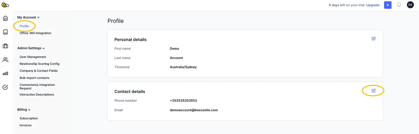 Click the pen/edit icon in Contact Details (see image attached)