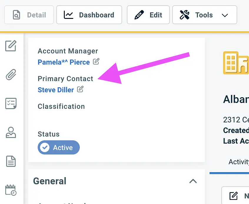 BeeCastle synchronises the Primary Contact from the Company record.