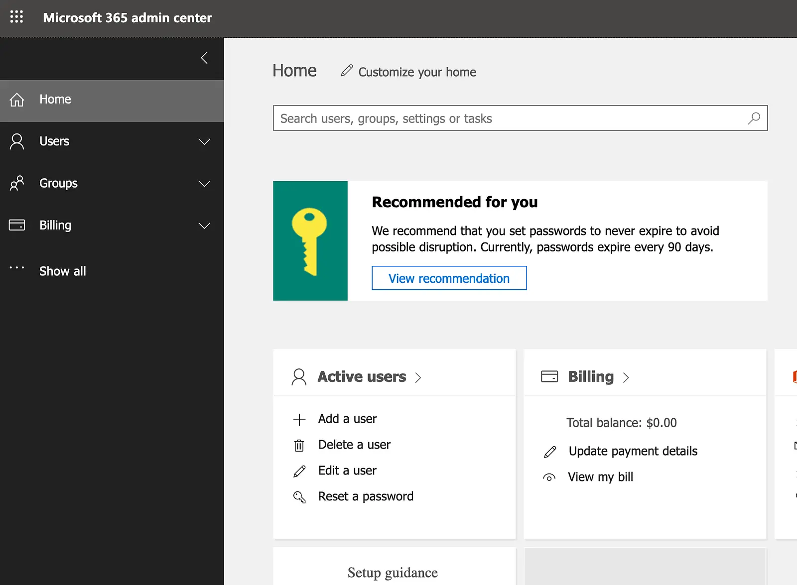 Office365 admin center