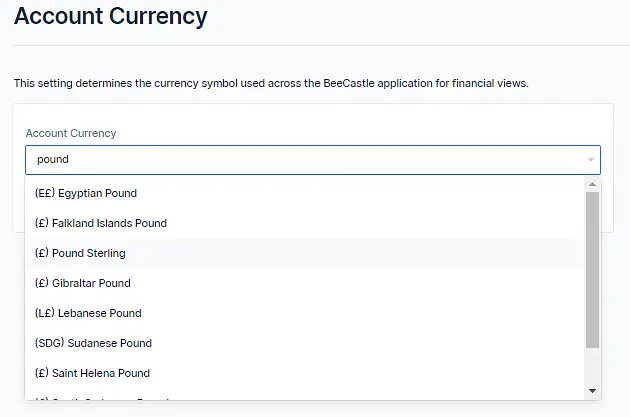 For example, if you are based in the UK and you wanted to change to Pound Sterling, you can start typing into the select