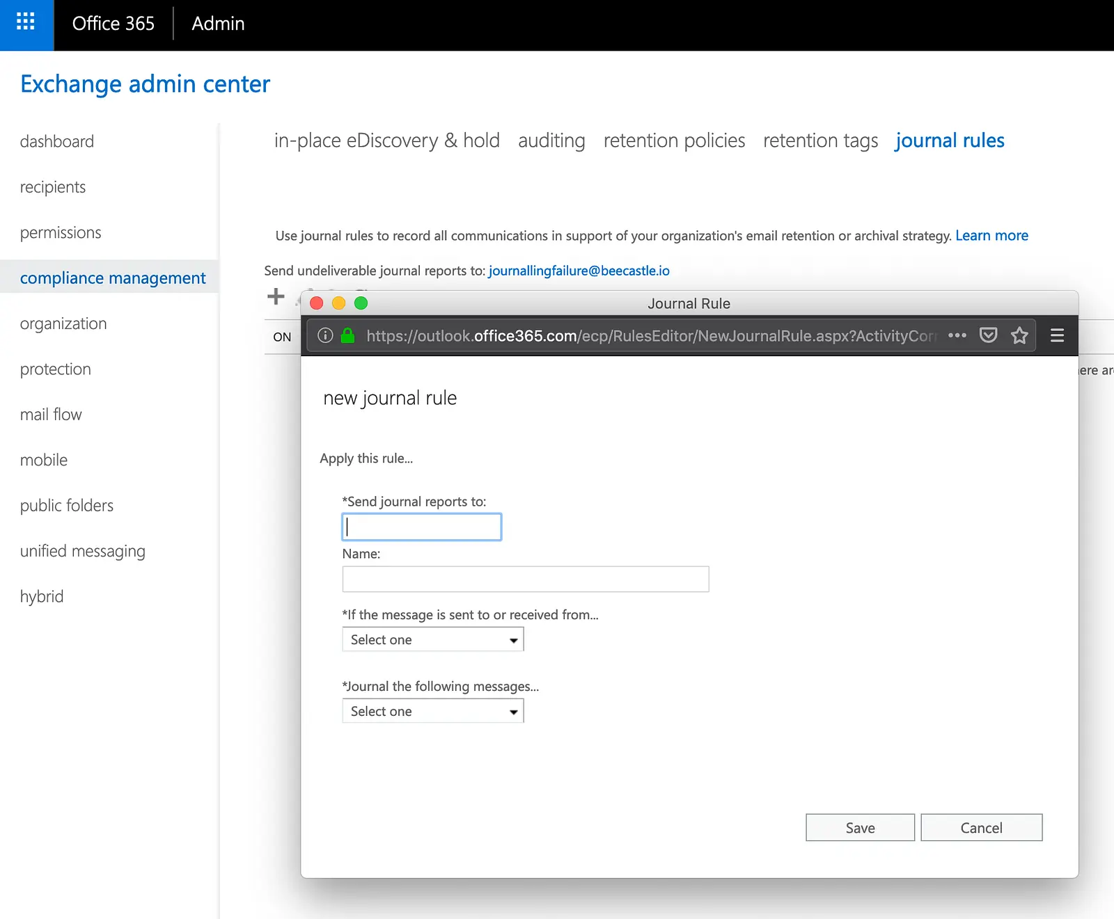 6. Click + to create a new journalling rule