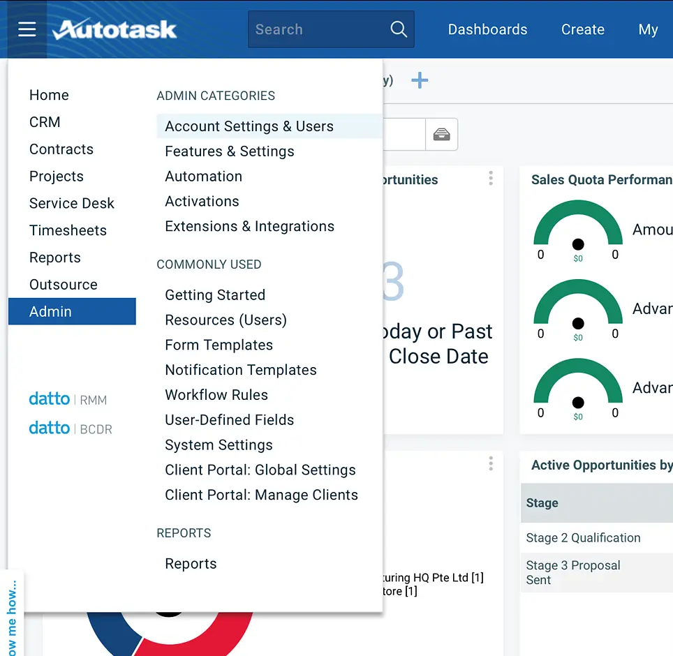 Hover over Admin menu item