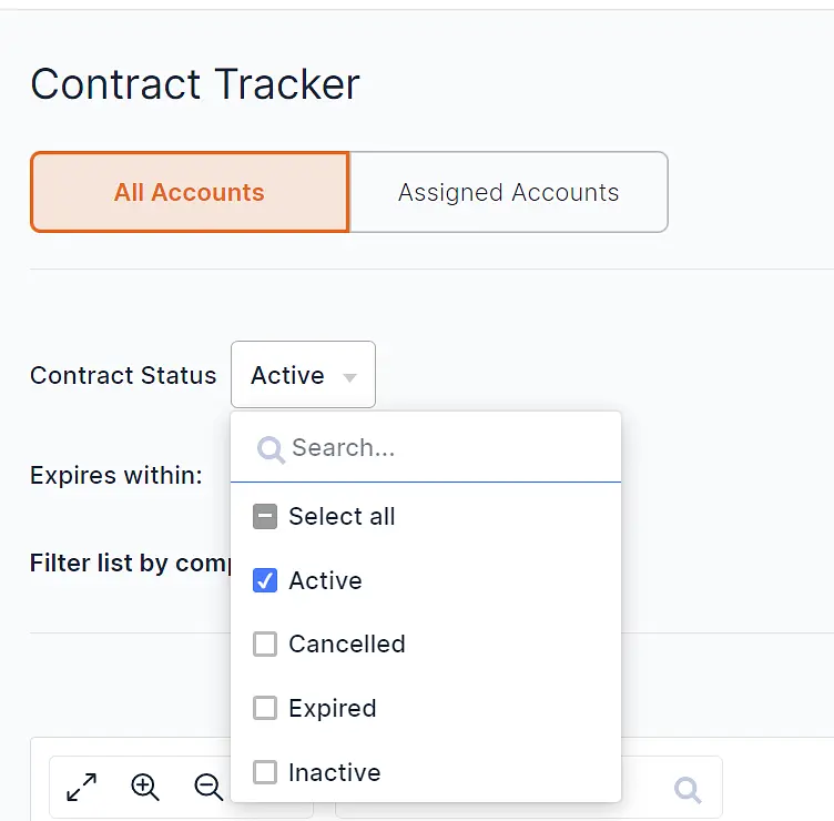 This shows all the contracts. You can then adjust the filters to show specifically what you are looking for. As an examp