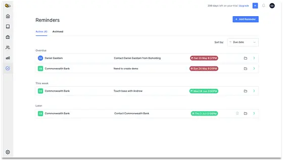 View all your reminders from the Reminders section, selectable from the left side panel. If you have completed a reminde