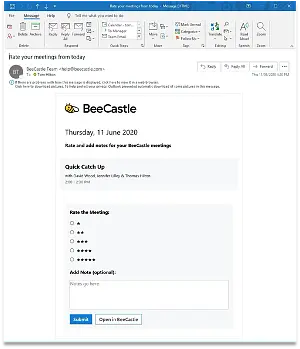 You will receive emails at the end of your workday if you had a meeting or call with a BeeCastle contact during the day.