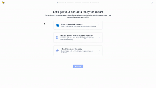 2. Select 'Import my Outlook Contacts' and sign into your Microsoft account